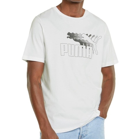 Puma Men's Regular-Fit Cotton Graphic Logo T-Shirt White Large NWT - Picture 1 of 4